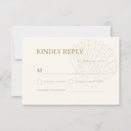 Ivory and Gold Hand Drawn Seashell Coastal Wedding RSVP Karte