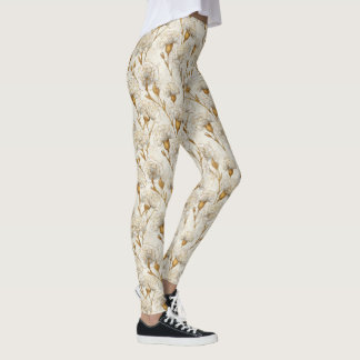 Ivory and Gold Weightlifting Carnation Charm  Leggings