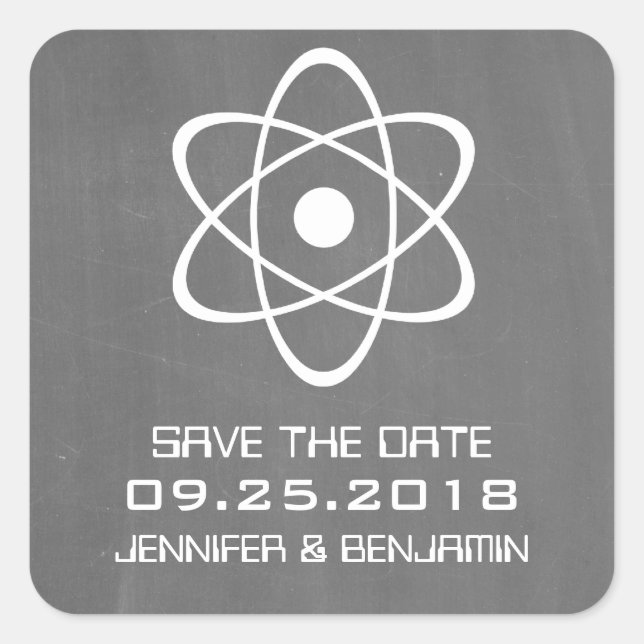 Ivory Atomic Chalkboard Save the Date Stickers (Vorderseite)