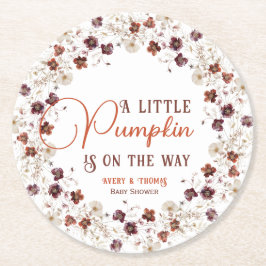 Ivory Autumn Floral A Little Pumpkin Baby Shower Runder Pappuntersetzer