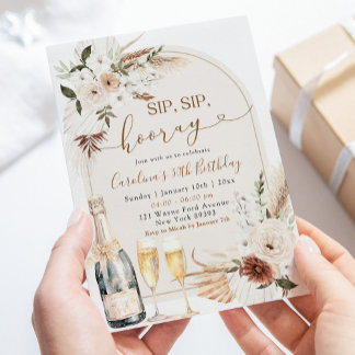 Ivory Beige Boho Floral Sip Hooray Geburtstag Einladung