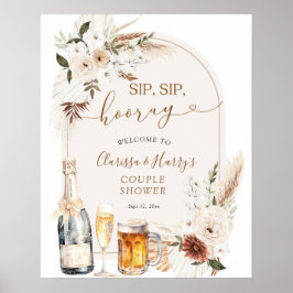 Ivory Beige Boho Sip Hooray Begrüßungszeichen Poster
