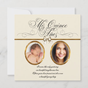 Ivory Beige Gold Foto Quinceanera Einladungen