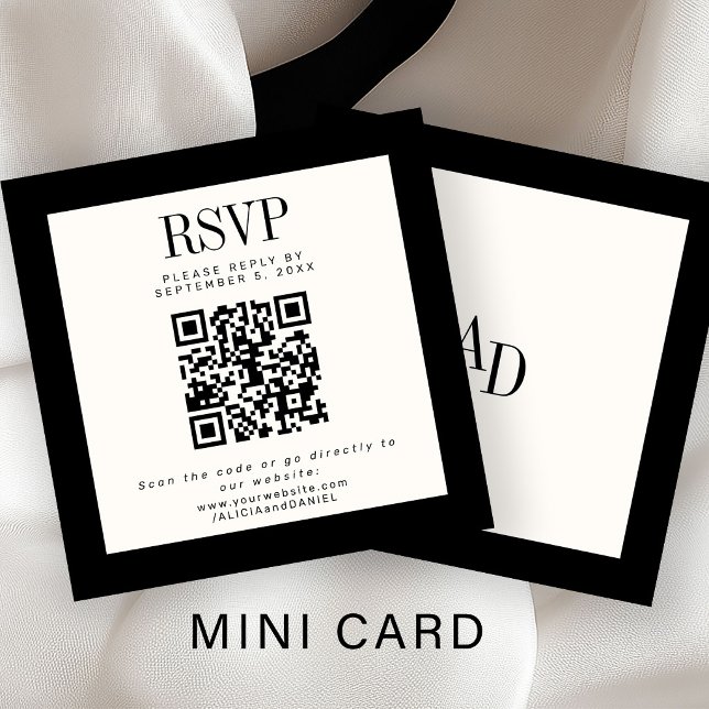 Ivory black classic elegant QR RSVP wedding Begleitkarte (Von Creator hochgeladen)