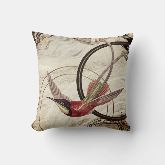 Ivory Black & Gold Artistic Hummingbird Kissen (Vorderseite)