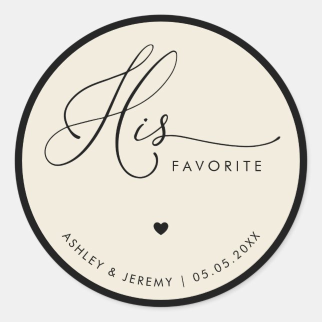 Ivory & Black His Favorite Wedding Favor   Runder Aufkleber (Vorderseite)