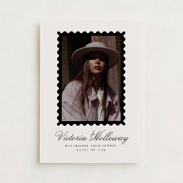 Ivory Black Postage Stamp Graduation Announcement  Einladung