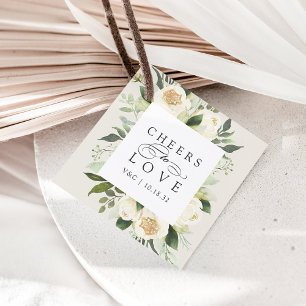 Ivory Bloom Floral Frame "Cheers to Love" Wedding Geschenkanhänger