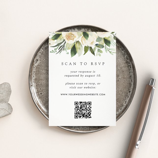 Ivory Bloom | Floral QR Code Wedding RSVP Begleitkarte (Von Creator hochgeladen)