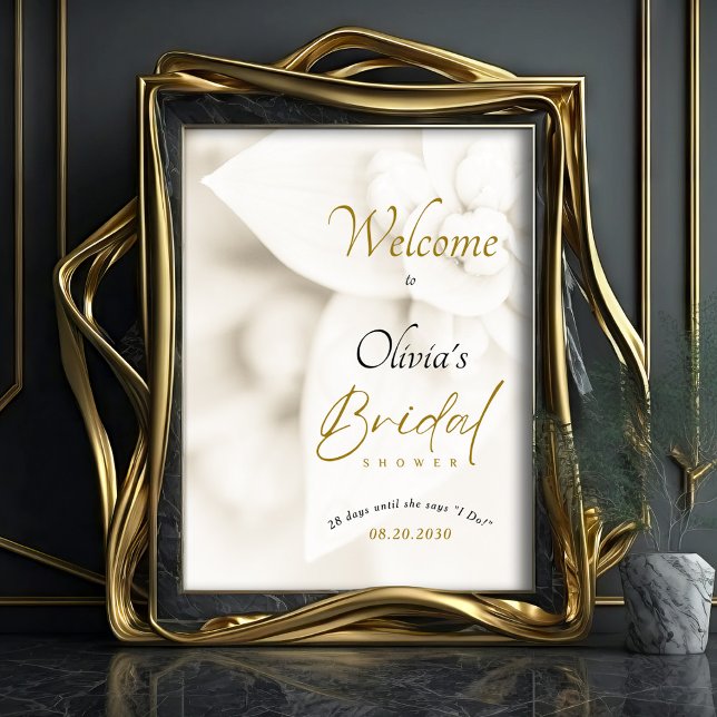 Ivory Bloom & Gold Script Brautparty Willkommen Poster (Von Creator hochgeladen)