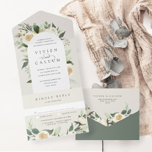 Ivory Bloom Hochzeitsfeier mit Wasserfarben All In One Einladung