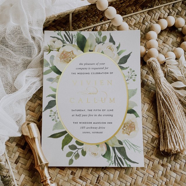 Ivory Bloom | Hochzeitskalibrierung von Aquarellbi Folieneinladung (Von Creator hochgeladen)