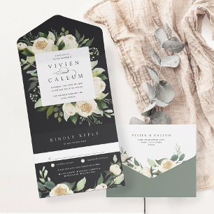 Ivory Bloom   Hochzeitswasser für Wasserfarben All In One Einladung