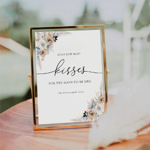 Ivory & Blue Boho Guest Wie viele Kisses unterschr Sockelschild