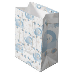 Ivory Blue Taupe Elephants Balloons Baby Boy Gesch Mittlere Geschenktüte