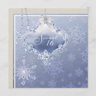 Ivory Blue White Snowflake 16 . Geburtstag Geburts Einladung