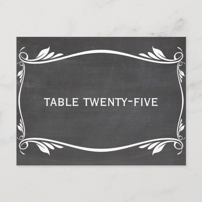 Ivory Blüh Chalkboard Tischnummer Postkarte (Vorderseite)