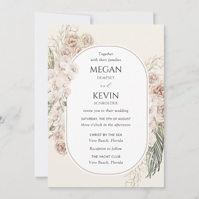 Ivory Blush Boho Floral Arch Wedding Invitation Einladung (Vorderseite)