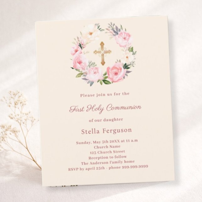 Ivory blush florals First Communion invitation (Von Creator hochgeladen)