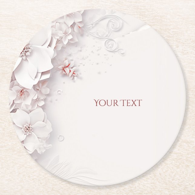 Ivory Blush Pink Floral Paper Untersetzer (Vorderseite)