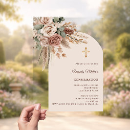 Ivory blush taupe roses pampas arch Confirmation Acryleinladungen