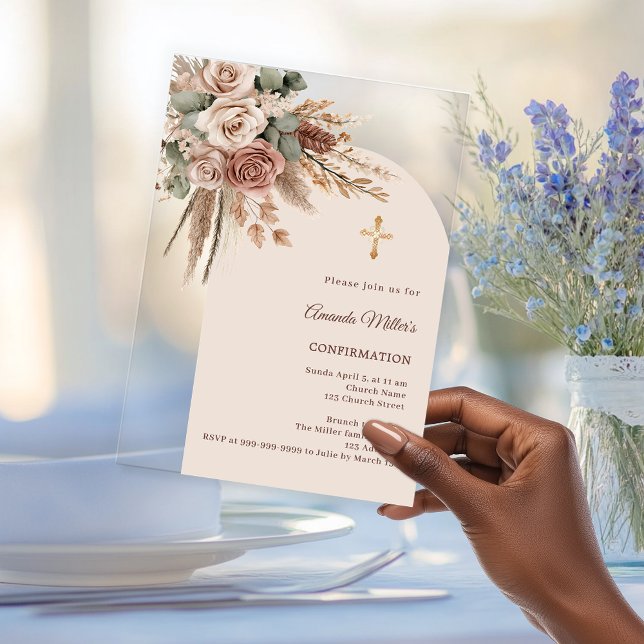 Ivory blush taupe roses pampas arch Confirmation Acryleinladungen (Von Creator hochgeladen)