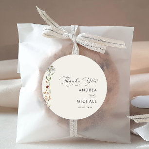 Ivory Boho Fall Wildblume Hochzeit Danke Runder Aufkleber
