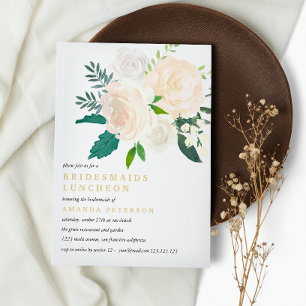 Ivory Bouquet Floral Bridesmaids Luncheon Wedding Einladung