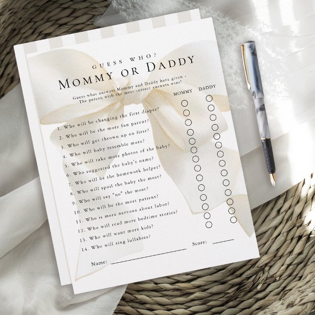 Ivory Bow Baby Shower Game Guess Who (Von Creator hochgeladen)