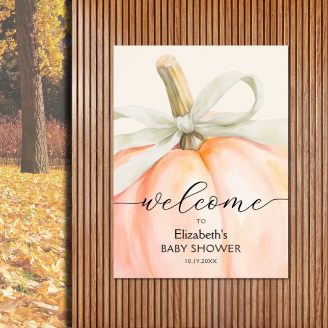 Ivory Bow Little Pumpkin Baby Dusche Willkommen Poster (Baby shower pumpkin welcome poster, PRINTED and/or INSTANT DOWNLOAD, choose size when ordering)