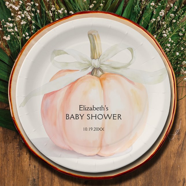 Ivory Bow Little Pumpkin Baby Shower Pappteller (Ivory Bow Little Pumpkin Gender Neutral Baby Shower Paper Plates)