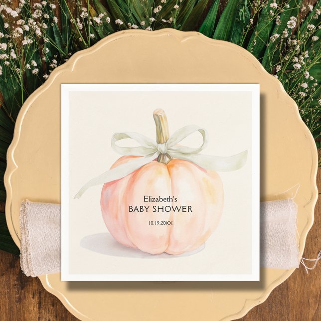 Ivory Bow Little Pumpkin Baby Shower Serviette (Ivory Bow Little Pumpkin Gender Neutral Baby Shower Napkins)