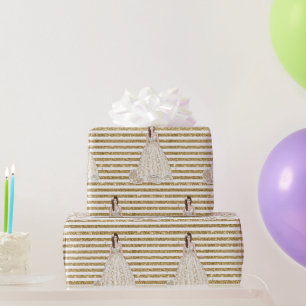 Ivory Brautparty Glitzer Gold Streifen Geschenkpapier