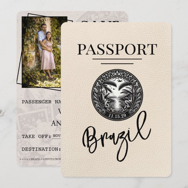Ivory Brazil Passport Save the Date (Vorne/Hinten)