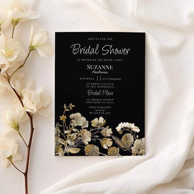 Ivory brown black wildflower winter Bridal Shower Einladung (Ivory brown black wildflower winter Bridal Shower)