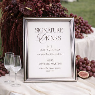 Ivory & Brown Hochzeitssignaturgetränke Poster