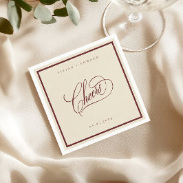 Ivory Burgundy Classic Border Cheers Retro Wedding Serviette