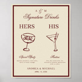 Ivory & Burgundy Retro Signature Drinks Sign Poster