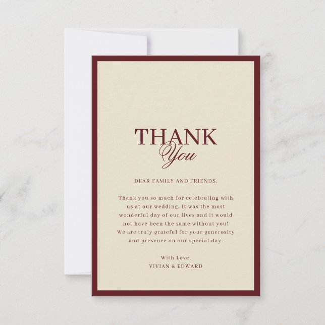 Ivory & Burgundy Stripes Border Retro Wedding Dankeskarte (Vorderseite)