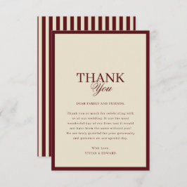 Ivory & Burgundy Stripes Border Retro Wedding Dankeskarte