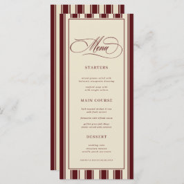 Ivory & Burgundy Stripes Border Retro Wedding Menükarte