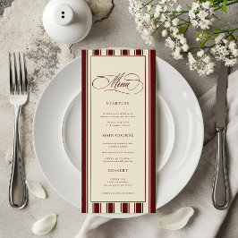 Ivory & Burgundy Stripes Border Retro Wedding Menükarte