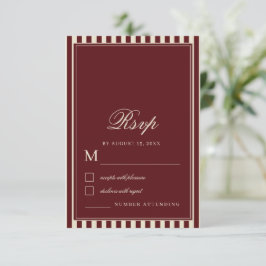 Ivory & Burgundy Stripes Border Retro Wedding RSVP Karte