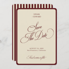 Ivory & Burgundy Stripes Border Retro Wedding Save The Date