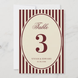 Ivory Burgundy Stripes Retro Wedding Table Number Einladung