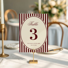 Ivory Burgundy Stripes Retro Wedding Table Number Einladung