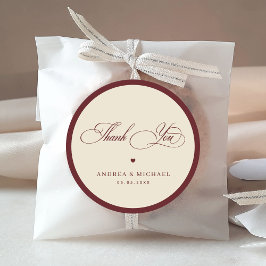 Ivory & Burgundy Vintage Thank You Retro Wedding Runder Aufkleber