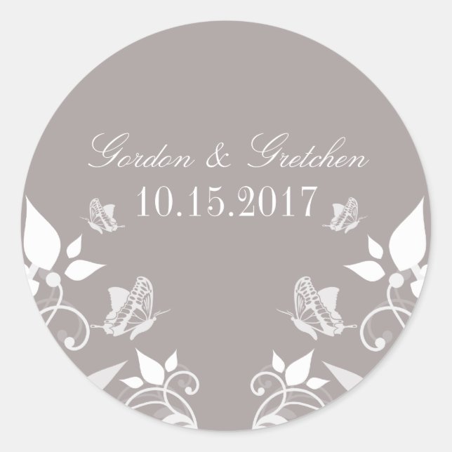 Ivory Butterfly Floral Wedding Stickers (Vorderseite)