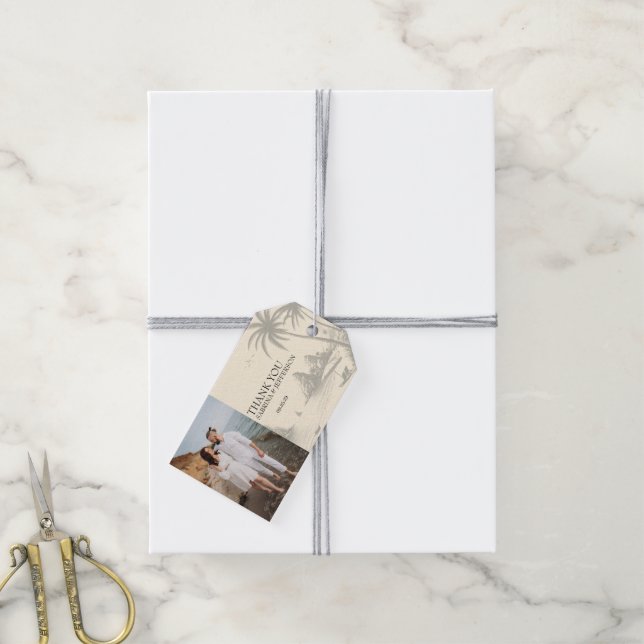 Ivory Cancun Wedding Foto Geschenkanhänger (Mit Garn)