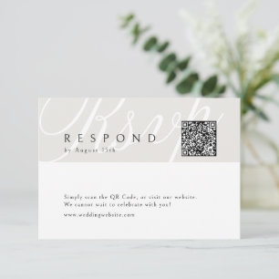 Ivory Classic Elegant Calligraphy Wedding QR Code RSVP Karte